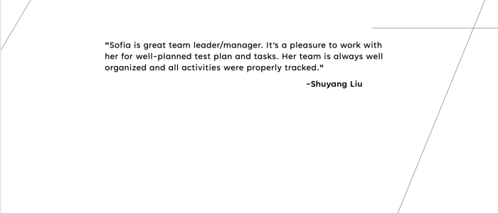 Sofia Zelenova testimonial from Shuyang Liu